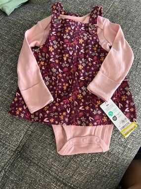 Carter's Pink Bodysuit with Purple Floral Corduroy Pinafore